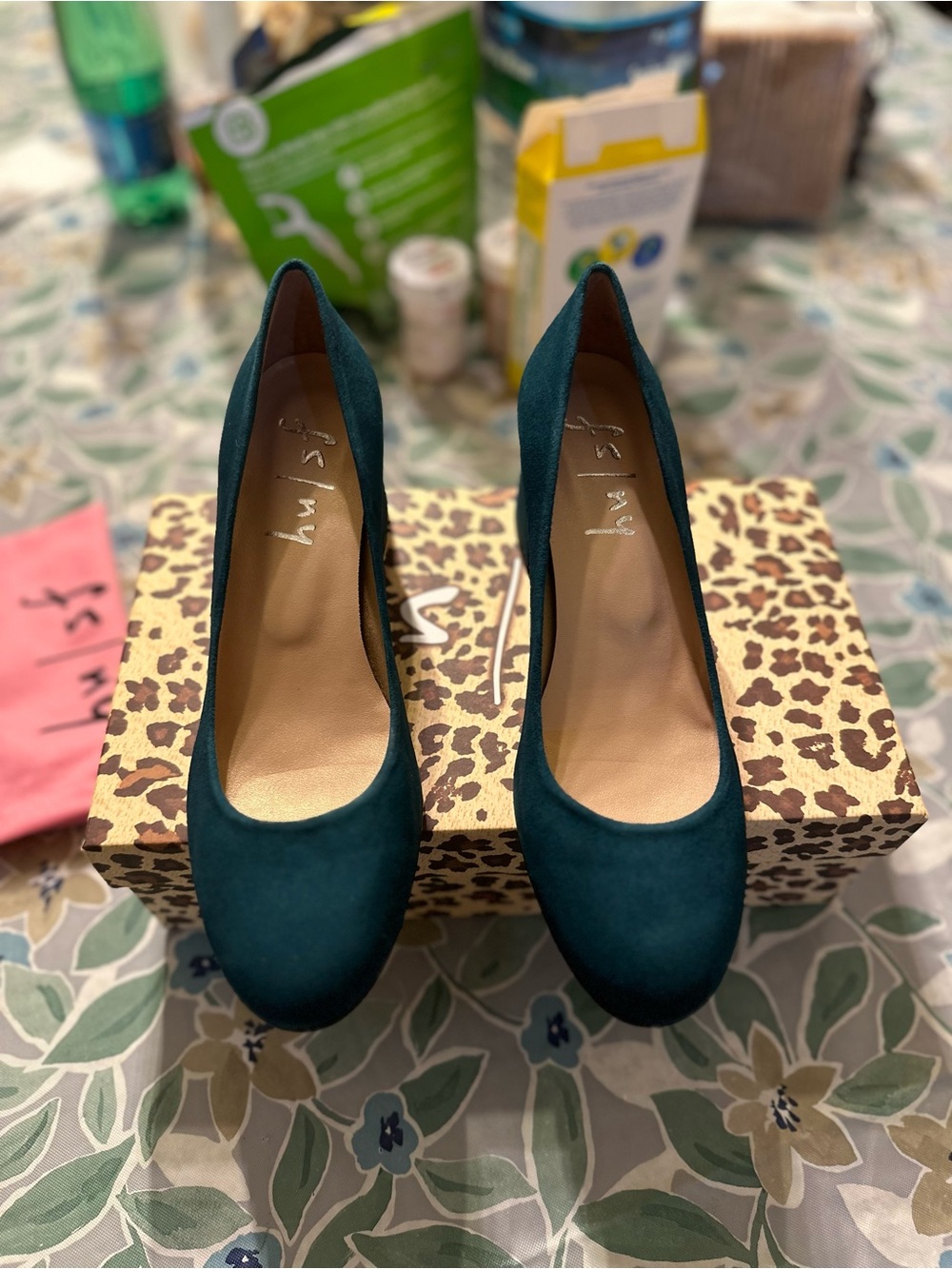French Sole Teal Suede Pumps